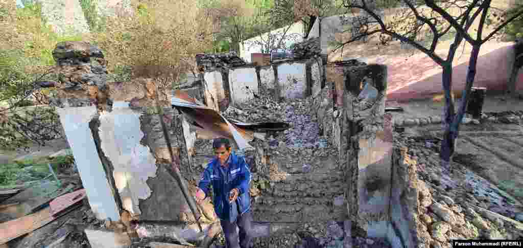 A man among the ruins of a building in Somoniyon, Tajikistan.