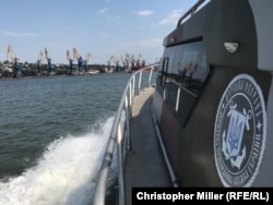 A view of Mariupol on the Sea of Azov from aboard a Ukrainian Sea Guard patrol boat,