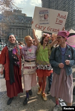 Act Up demonstrators protest in front of city hall in New York in March 1989.