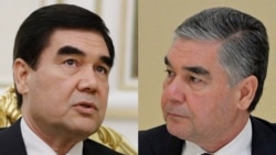 A combination photo of Turkmen President Berdymukhammedov in 2017 (left) and 2019.