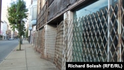 Closed shops line S. 4th Street in Steubenville, Ohio