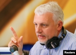 Pavel Sheremet talks on the air at a radio station in Kyiv in 2015.