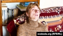 Lyubou Kavalyova reacts to news of her son's execution at her home in Vitsebsk on March 17.