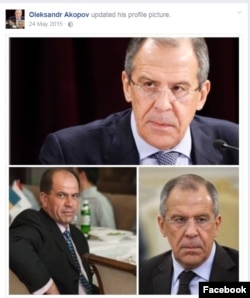 A Facebook post by Ukrainian pilot Oleksandr Akopov (bottom left) with with pictures of Russian Foreign Minister Sergei Lavrov (top and bottom right)