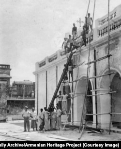 A crew making renovations to the church in the 1930s.