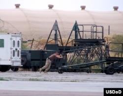 An undated photo showing a U.S. soldier at the Khanabad base in Uzbekistan.