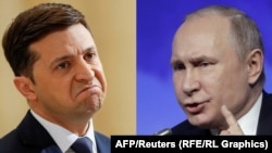 Russian President Vladimir Putin (right) and Ukrainian President-elect Volodymyr Zelenskiy (combo photo)