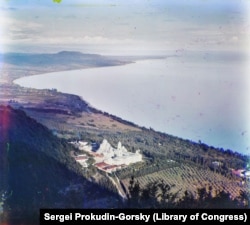 The Novy Afon monastery, which was built in the late 1800s by Russian monks. The view is looking south down the Black Sea coastline toward Batumi.