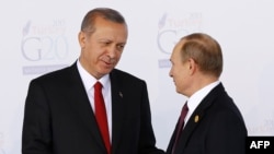 Relations between Erdogan (left) and Russian President Vladimir Putin had been strained following the downing of a Russian jet on the Syrian-Turkish border last year.