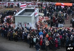 Opposition supporters gather in Change Square to protest against the government and commemorate Raman Bandarenka on November 15.