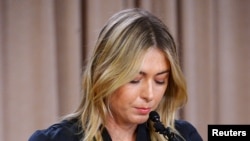 Tennis star Maria Sharapova announcing she failed a drug test after the Australian Open at a press conference on March 7.