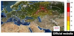 A graphic published on the IRSN's website showing a radiation emission that probably originated in Russia or Kazakhstan.