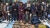 Ingush protesters pray during a rally against the new land swap deal between Ingushetia and Chechnya in Magas in October 2018.