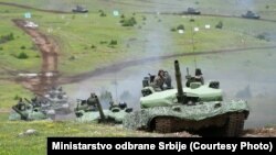 Serbia's military performs during the Lightning Strike exercises on June 27.