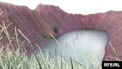 The "nuclear lake" near the village of Sarzhal, formed after a test to study the feasibility of creating reservoirs with nuclear explosions 