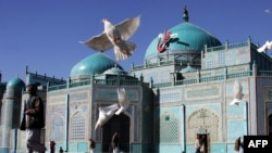 The shrine of Hazrat-e Ali, also called the Blue Mosque, in Mazar-e Sharif, in northern Afghanistan