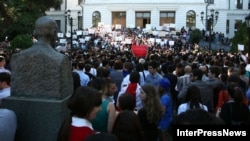 Georgians rally to protest prison abuse in Tbilisi on September 24