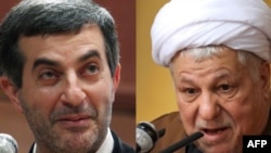 Rejected presidential candidates Esfandiar Rahim Mashaei (left) and Akbar Hashemi Rafsanjani