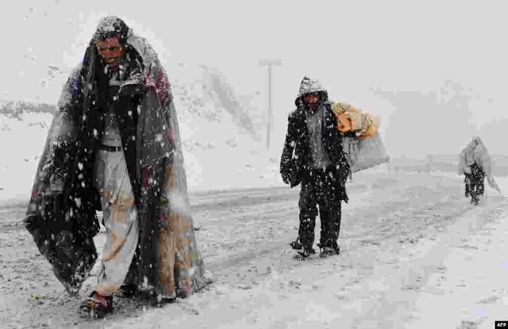 Snow blankets the outskirts of Herat, Afghanistan.