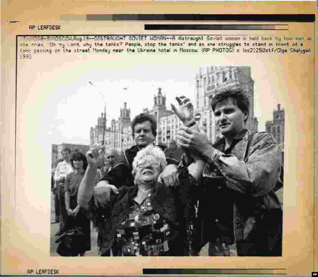 As Soviet tanks rolled through the capital in support of the coup leaders, this elderly woman cried out: &quot;Oh my Lord, why the tanks? People, stop the tanks!&quot;