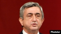 Armenian President Serzh Sarkisian speaks at a party congress on November 28.