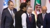 (Left to right) Russian Foreign Minister Sergei Lavrov, Pakistani Prime Minister Imran Khan, Uzbek President Shavkat Mirziyoev, and Afghan President Ashraf Ghani during a photo ceremony at the Central and South Asia 2021 conference in Tashkent on July 16.