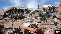 An aerial view of the quake-hit town of Tabanli in the province of Van in eastern Turkey. 