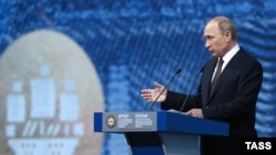 Russian President Vladimir Putin says the Russian economy is growing again after a deep recession.