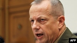 The commander of the International Security Assistance Force, U.S. Marine General John Allen, testifies before the House Armed Services Committee on recent events in Afghanistan, Washington, D.C., on March 20