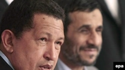 Venezuelan President Hugo Chavez (left) and Iran President Mahmud Ahmadinejad in Tehran on September 6.