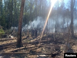 A view of the crash site of a Sukhoi Superjet 100 in the Moscow region in July 2024