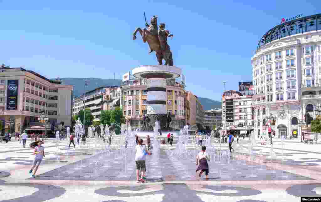 A huge statue to Alexander The Great, also known as &quot;King Alexander III of Macedon,&quot; in Skopje, the capital of Macedonia. According to veteran UN mediator Matthew Nimetz, a resolution to the impasse between Skopje and Athens is within reach.