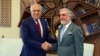 Afghan Chief Executive Officer Abdullah Abdullah (right) meets with Zalmay Khalilzad, the U.S. envoy seeking a peace deal with the Taliban, in Kabul on April 3.