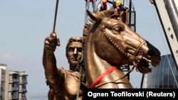 Greece has long been irked by Macedonia claims to Alexander The Great. This giant statue was installed in Skopje in 2011