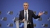 NATO Secretary-General Jens Stoltenberg gives a news conference ahead to a NATO defense ministers council at the alliance headquarters in Brussels on February 15