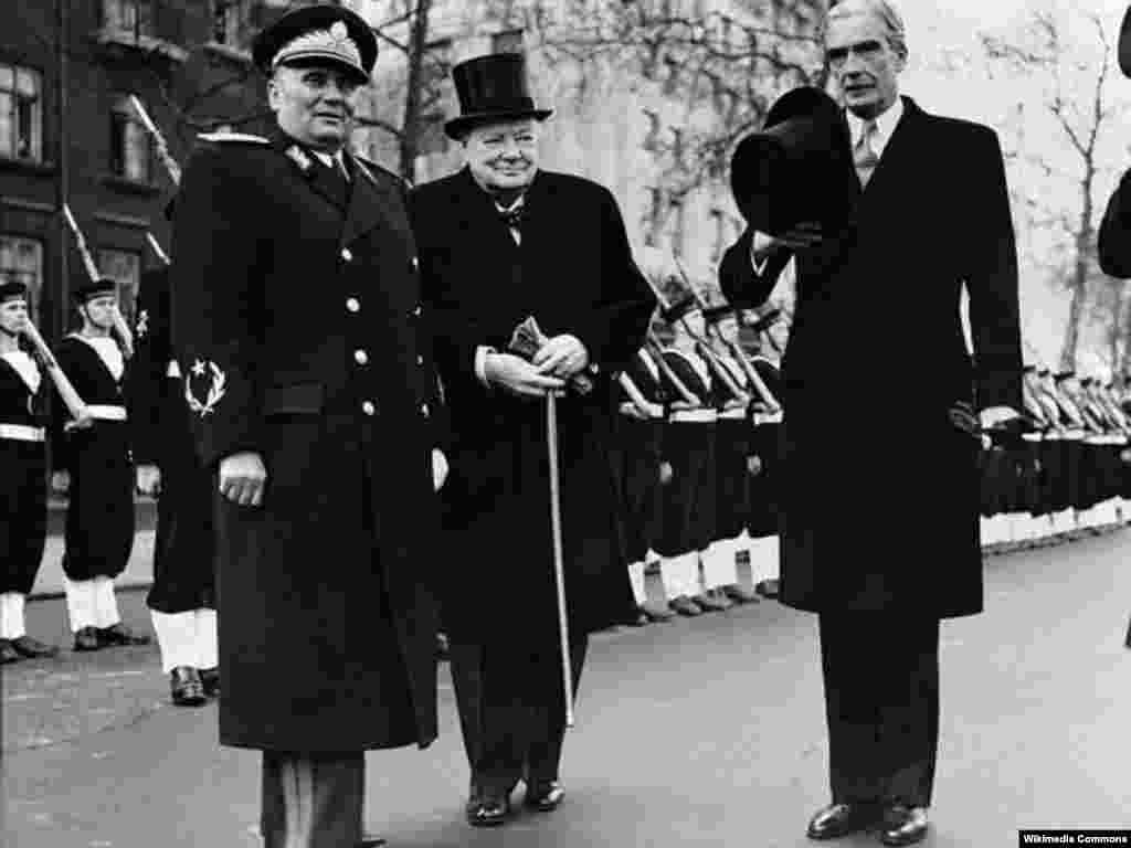 Tito (left) with British Prime Minister Winston Churchill and Foreign Secretary Anthony Eden in London in 1953. Tito was the first communist leader to set foot on British soil.