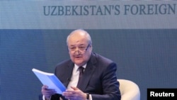 Uzbek Foreign Minister Abdulaziz Kamilov speaks in Tashkent on April 14, 2017.