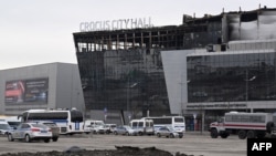 Crocus City Hall in Moscow's northern suburb of Krasnogorsk a week after a deadly attack by gunmen on the concert hall killed more than 140 people and wounded dozens more.