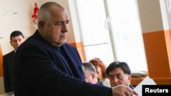 Boyko Borisov, former Bulgarian prime minister and leader of the center-right GERB party, casts his vote in Sofia on April 2.