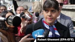 Laura Codruta Koevesi arrives for a hearing at the Special Investigative Section for Prosecutors headquarters in Bucharest on March 7.