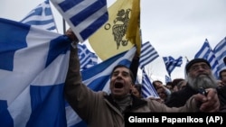 Protesters rally against the use of the term "Macedonia" for the northern neighboring country's name in the northern Greek city of Thessaloniki on January 21.