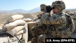 Soldiers from the 1-108th Cavalry Regiment of the 48th Infantry Brigade Combat Team in Kapisa Province, Afghanistan, in February 2019.