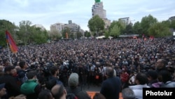 Thousands of protesters in the square in central Yerevan.