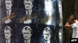 Posters of Radovan Karadzic in downtown Belgrade on July 28