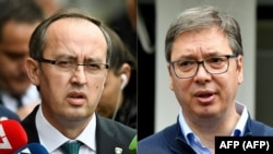 Kosovar Prime Minister Avdullah Hoti (left) and Serbian President Aleksandar Vucic (combo photo)