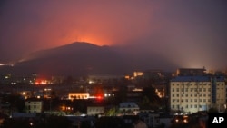 Explosions are seen during fighting between Armenian and Azerbaijani forces near Shushi (Susa) outside Stepanakert on November 5.