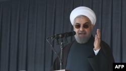 Iranian President Hassan Rohani giving a speech during a visit to the eastern province of Khorasan in late December.