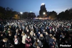 Armenians rally against the government on Freedom Square in Yerevan on November 8.