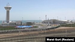 The newly opened seaport on the Caspian Sea in Turkmenbashi