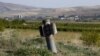 An unexploded rocket shell is seen near the town of Martuni in Nagorno-Karabakh on October 14.